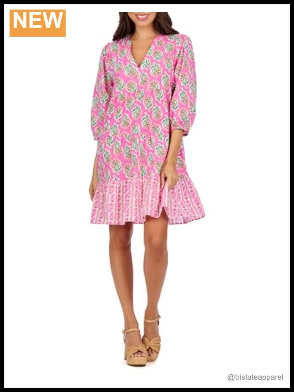 Mud Pie Pace Tunic Dress Cotton Cambric V-Neck 3/4 Sleeve Casual
